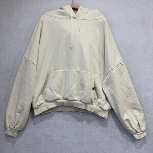 POPFLEX Hoodie Womens L/XL White Oversized Fleece Pullover Kangaroo Pocket